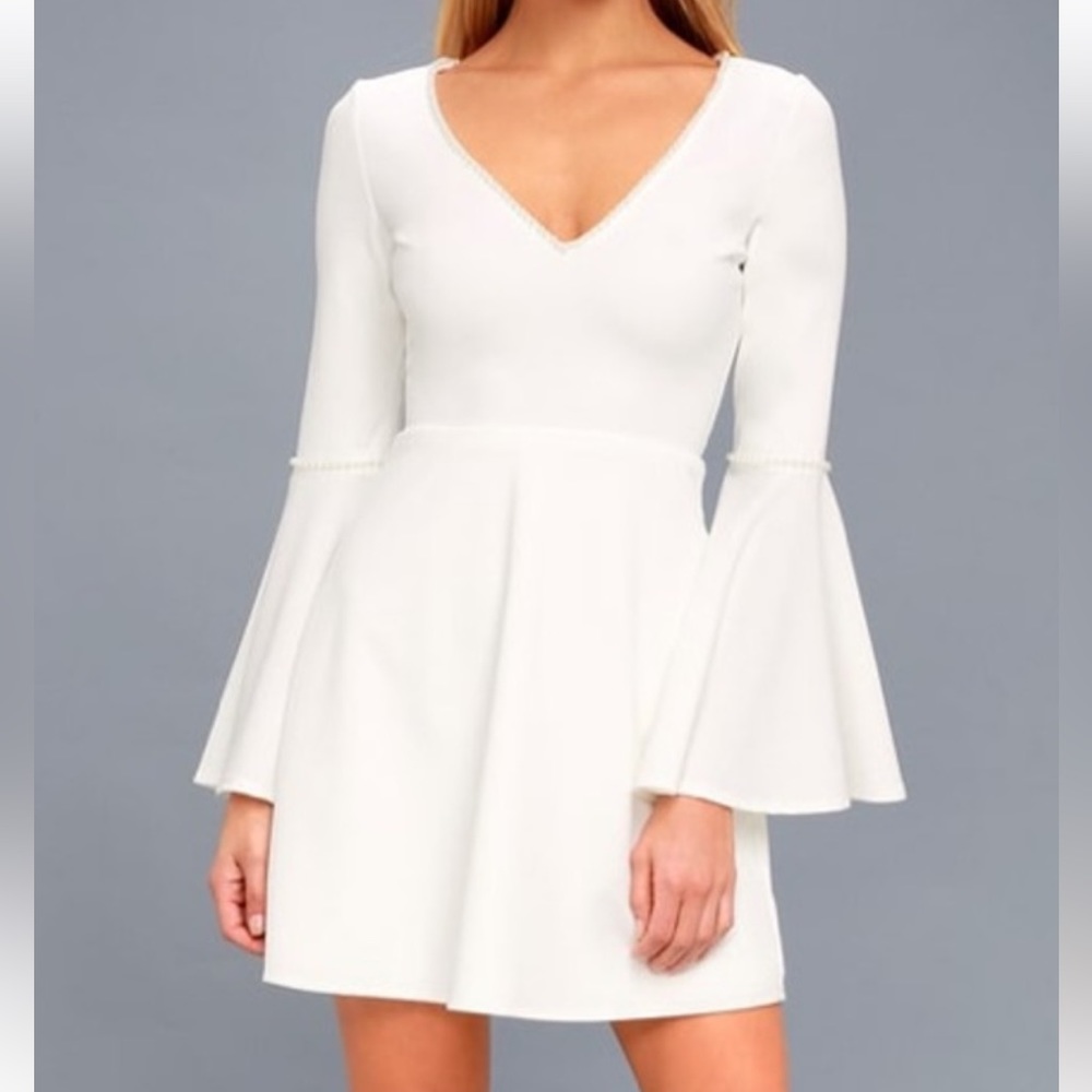 Lulus white long sleeve dress with pearl neckline